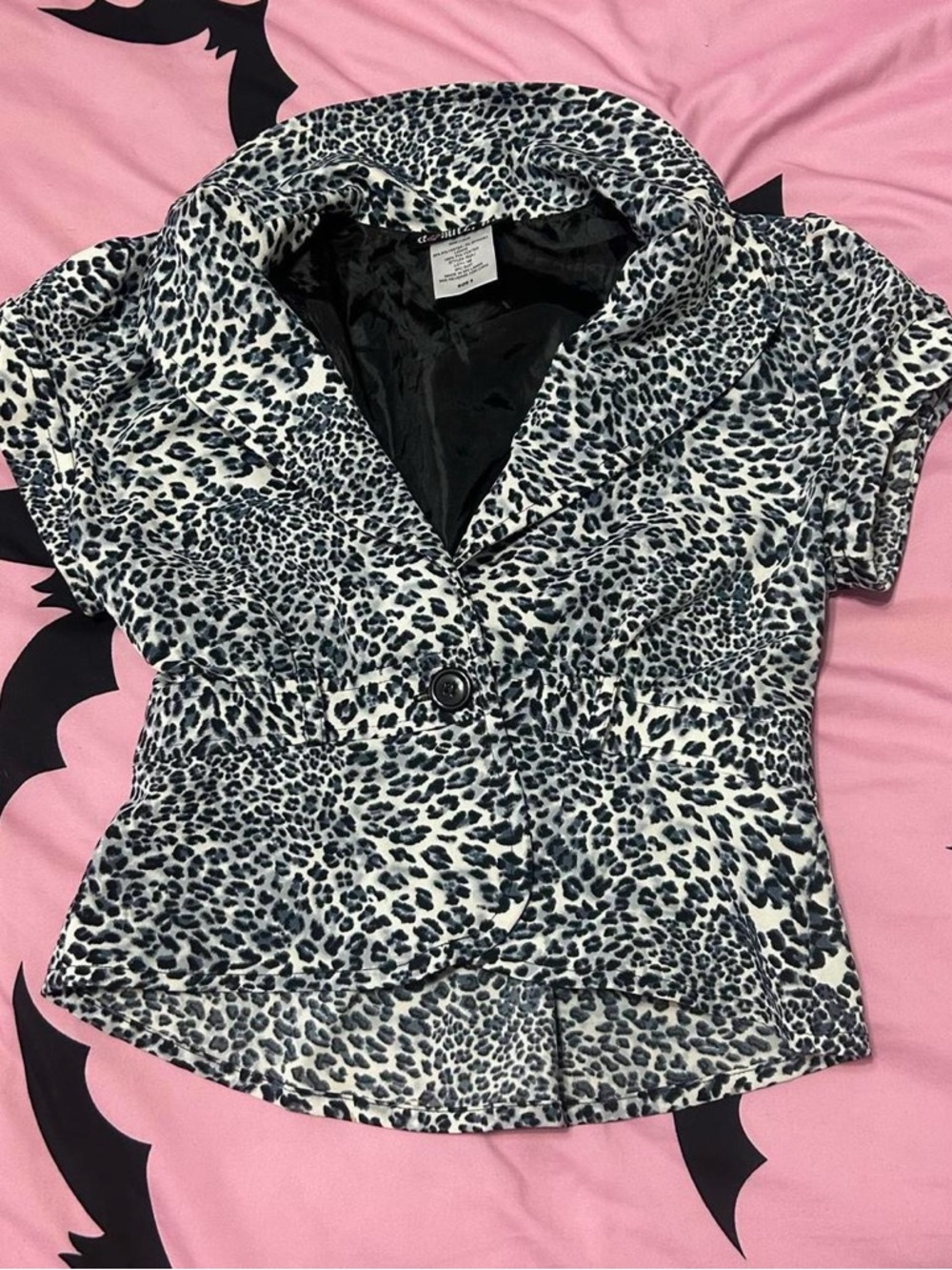 Leopard Print Short Sleeve Blazer - Black & White